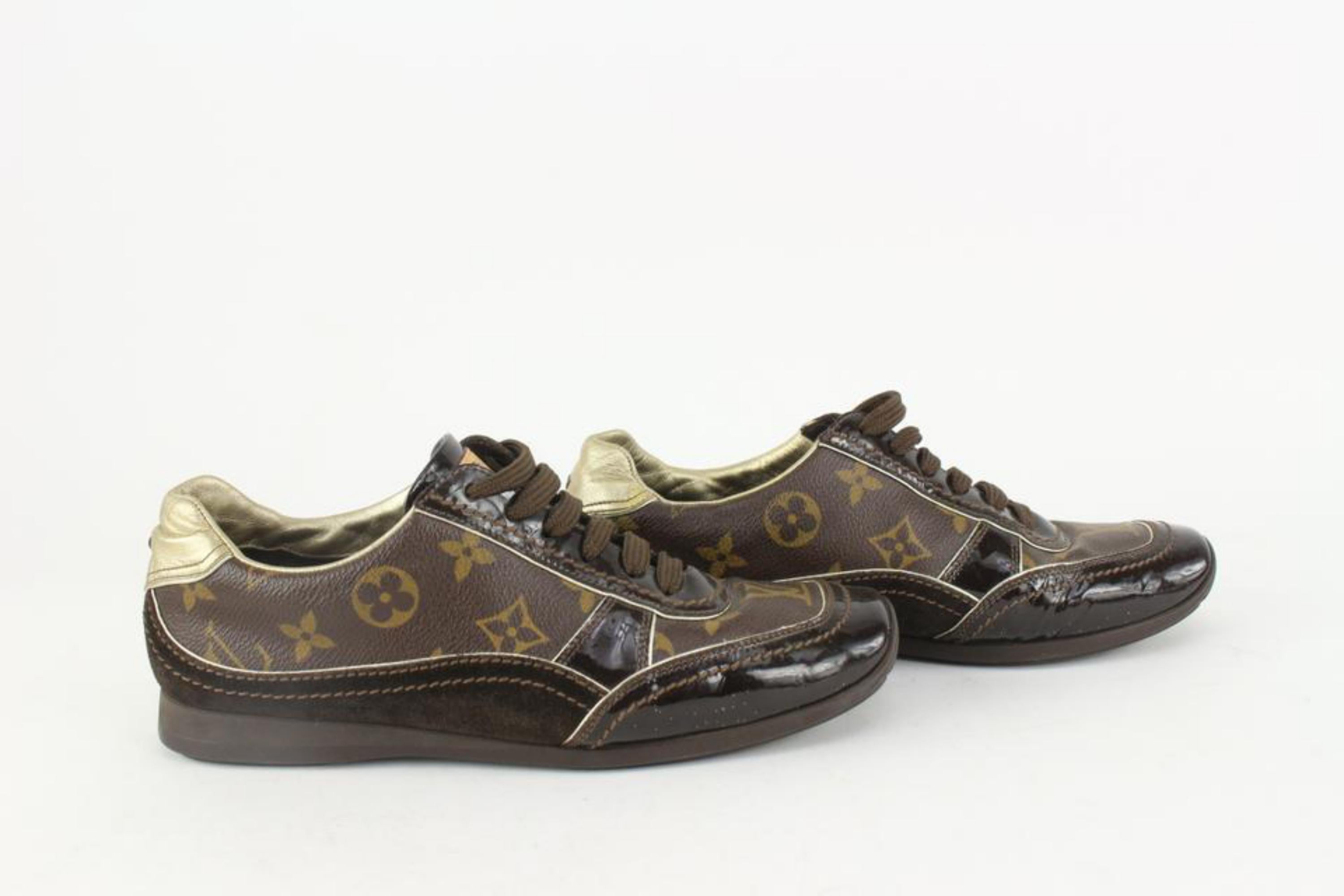 Louis Vuitton Womens 36 Brown Patent Monogram Globe Trotter Sneaker 1117lv3 For Sale 1
