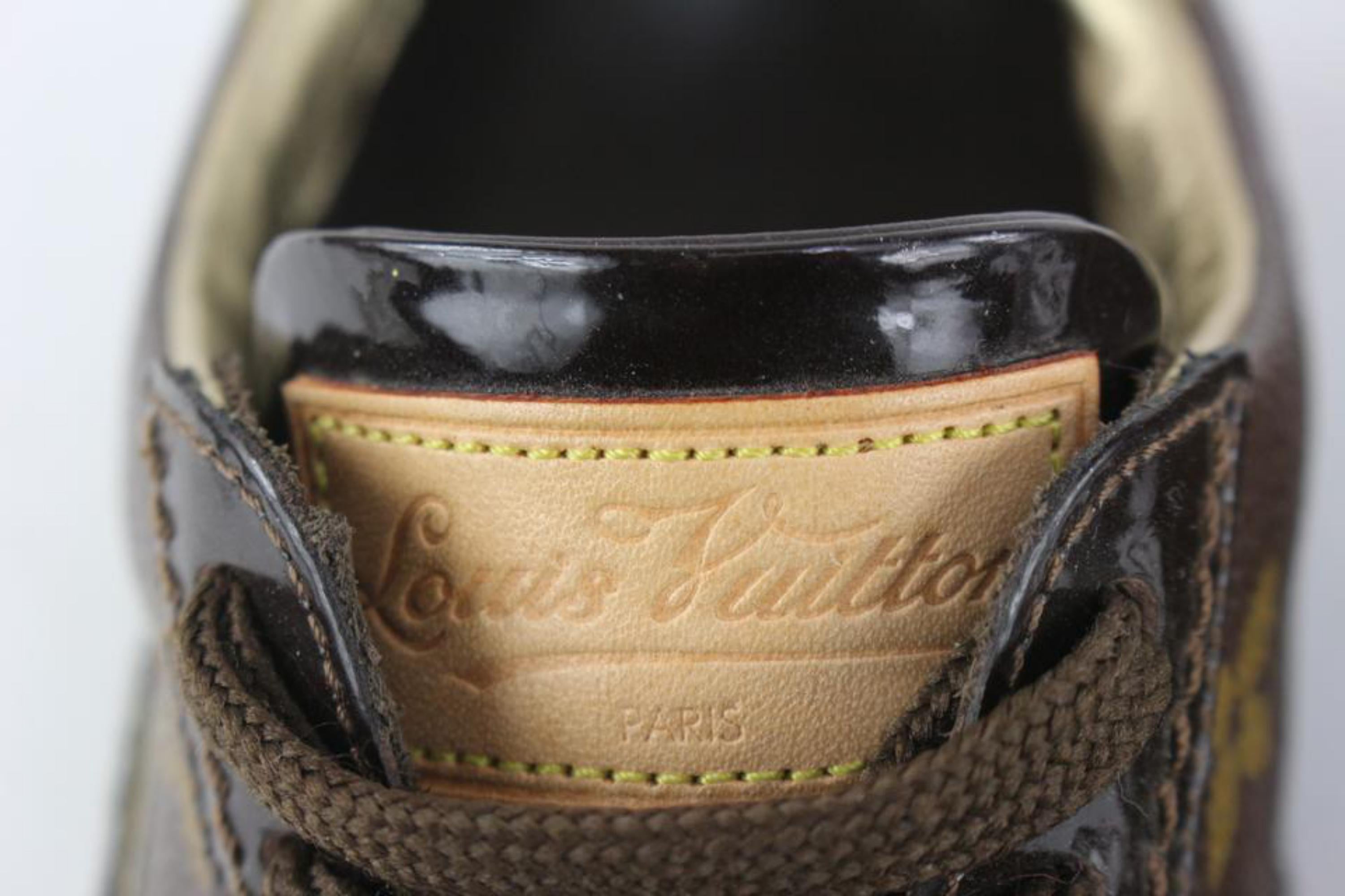 Louis Vuitton Womens 36 Brown Patent Monogram Globe Trotter Sneaker 1117lv3 For Sale 2