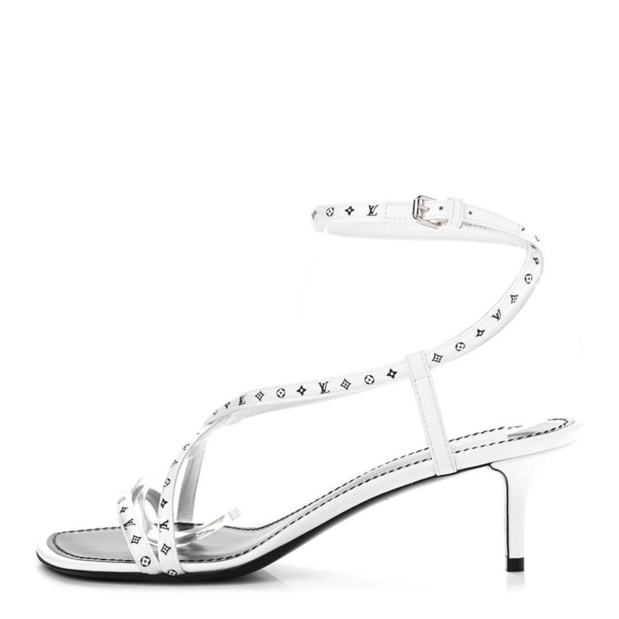 Louis Vuitton - Sandales à talons à lanières avec monogramme, blanches, 39, pour femme, s27lv97 en vente 2