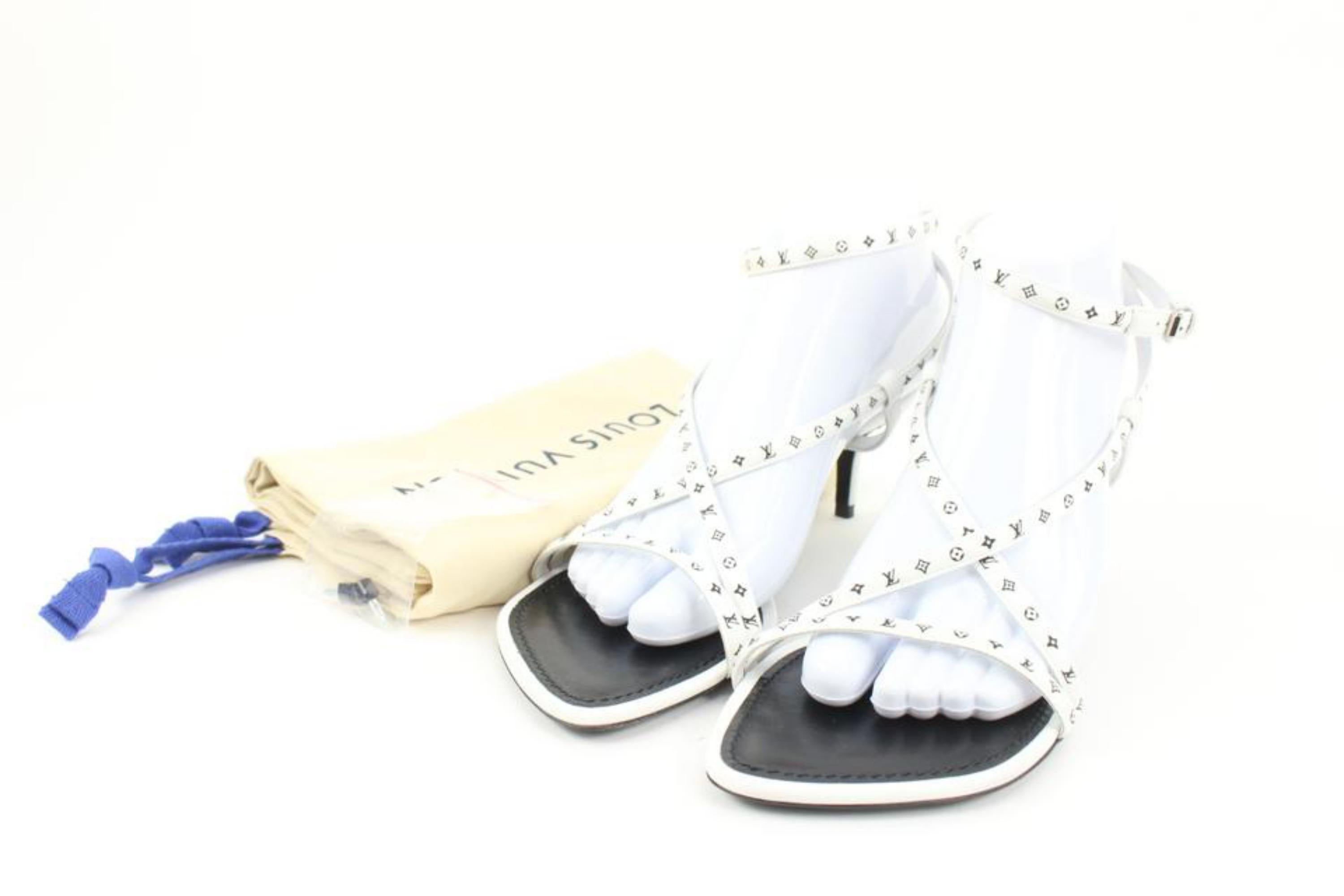 Louis Vuitton Women's 39 White Monogram Citizen Strappy Sandal Heels s27lv97
Made In: Italy
Measurements: Length:  10