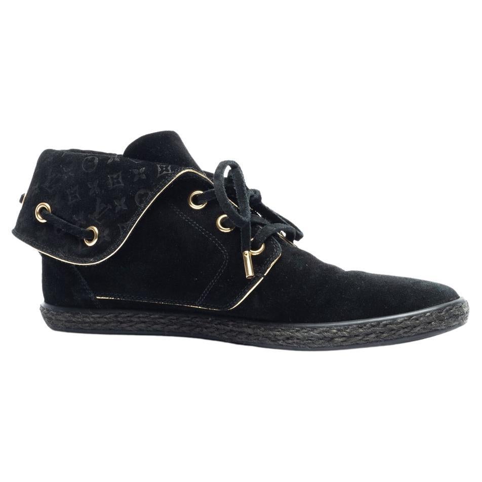 Louis Vuitton Women's Black Suede Monogram Fold Over High Top Trainers