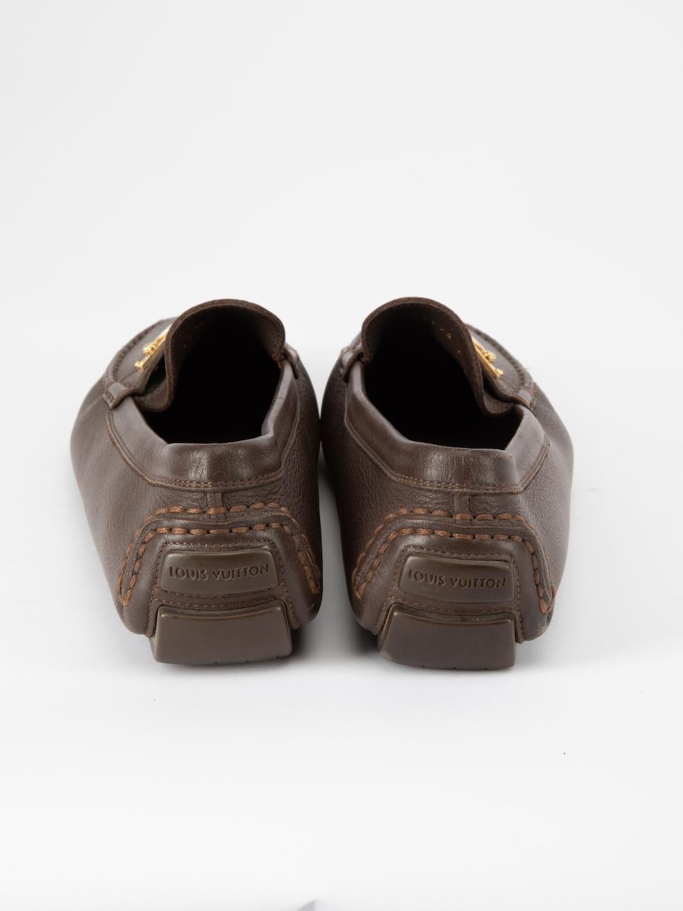 Louis Vuitton Women's Brown Leather Square Toe Loafers In Good Condition For Sale In London, GB