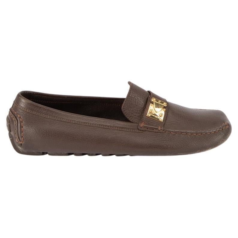 Louis Vuitton Women's Brown Leather Square Toe Loafers For Sale