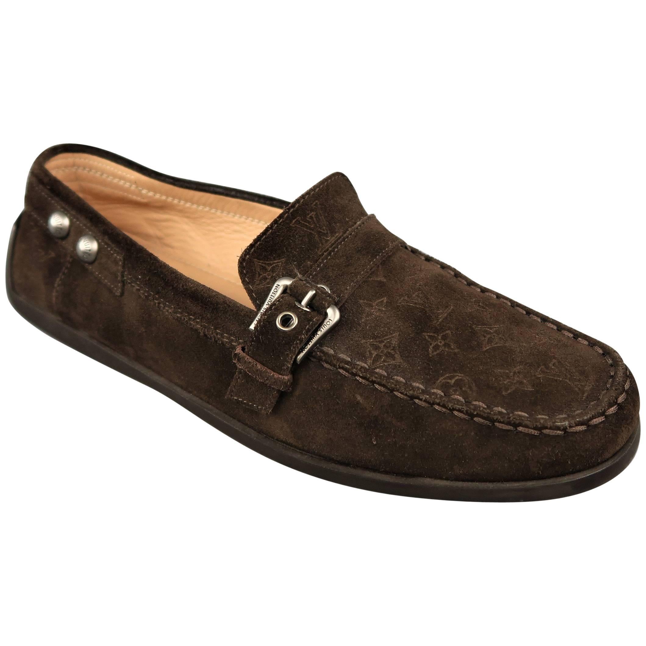 Louis Vuitton Women
s Brown Monogram Suede Buckle Strap Slip On Loafers