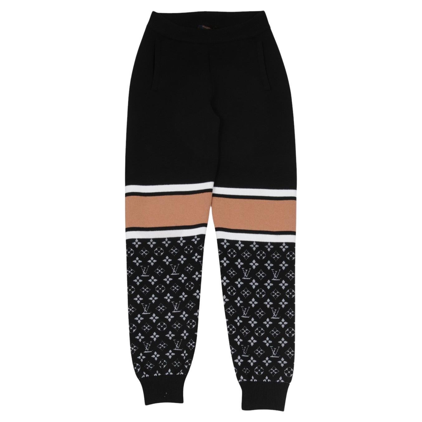 Louis Vuitton Womens Monogram Jacquared Colorblock Print Pants Small Black Wool in vendita