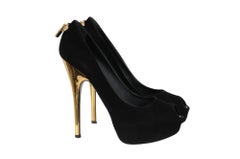 Louis Vuitton Womens Oh Really Peep Toe Pumps US 11 IT 41 Black Gold Suede