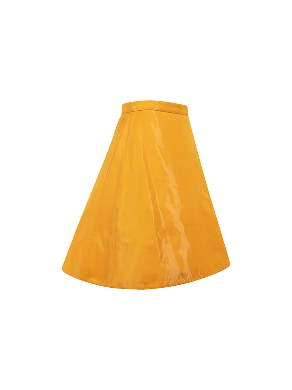 CONDITION is Very good. Minimal wear to skirt is evident. Minimal light marks and scuffs can be seen on this used Louis Vuitton designer resale item.  Details  Orange  Satin Skirt Mini length Flared skater style Side zip fastening with snap button,