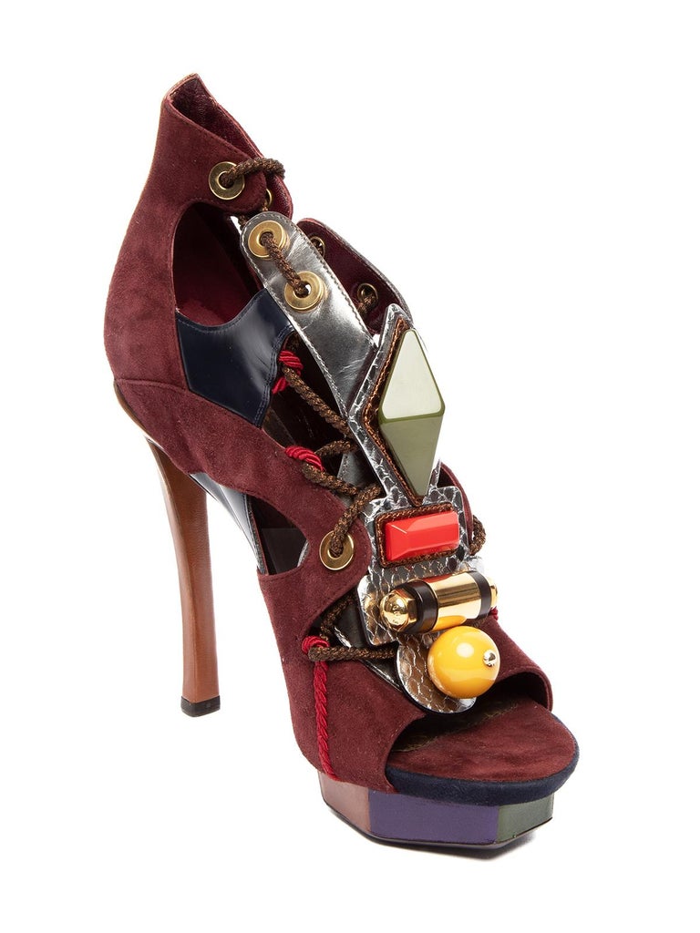 Louis Vuitton Women's Rare Jewel Embellished Suede Platform Heels - Main Image