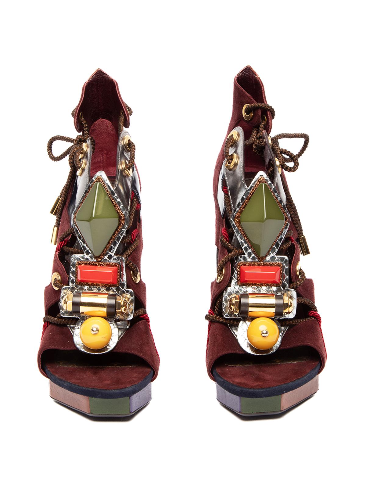 Louis Vuitton Women's Rare Jewel Embellished Suede Platform Heels In Excellent Condition In London, GB