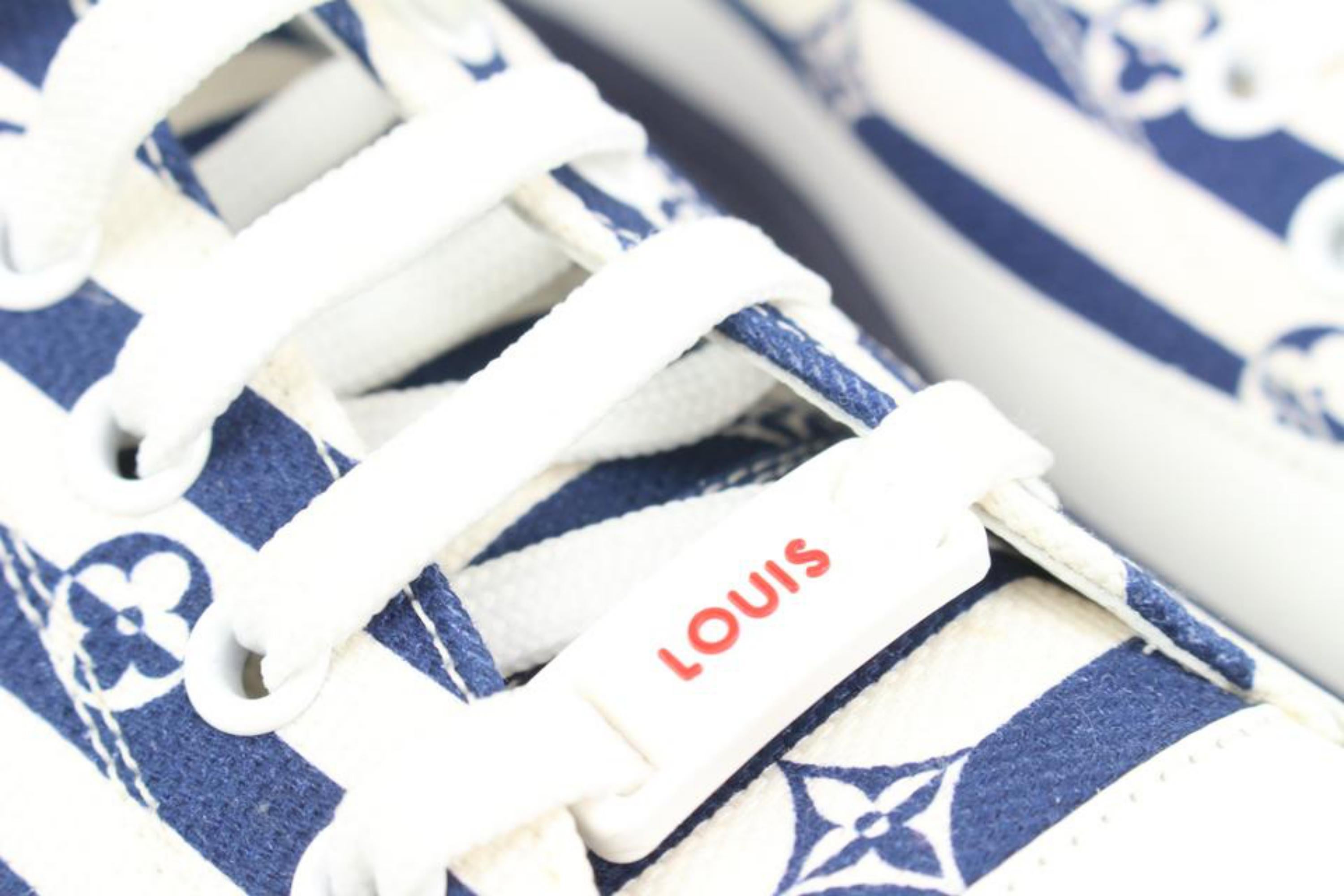 Louis Vuitton Women's Size 37 White Navy Monogram Escale Stellar Low Sneaker s32 For Sale 4