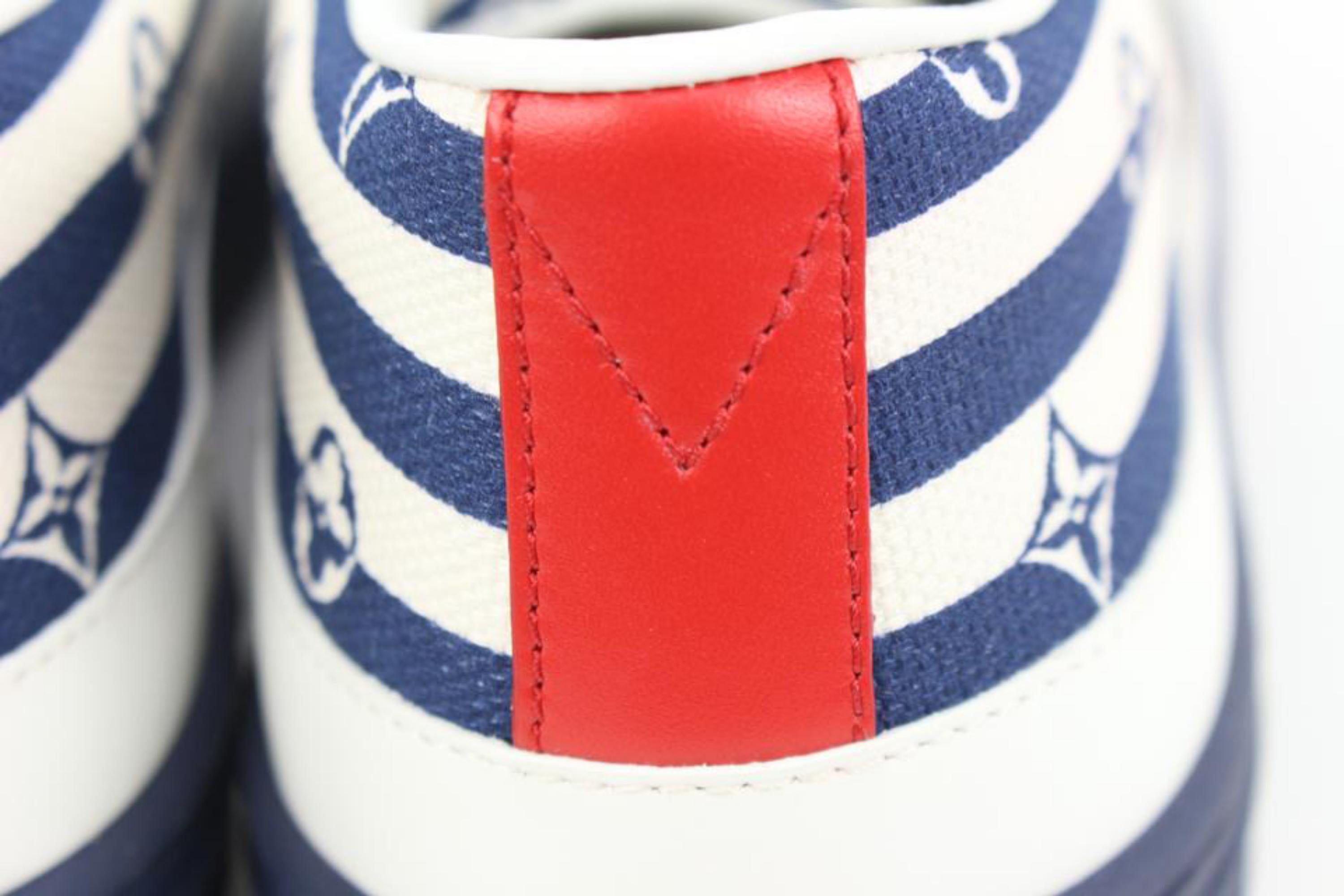 Louis Vuitton Women's Size 37 White Navy Monogram Escale Stellar Low Sneaker s32 For Sale 5