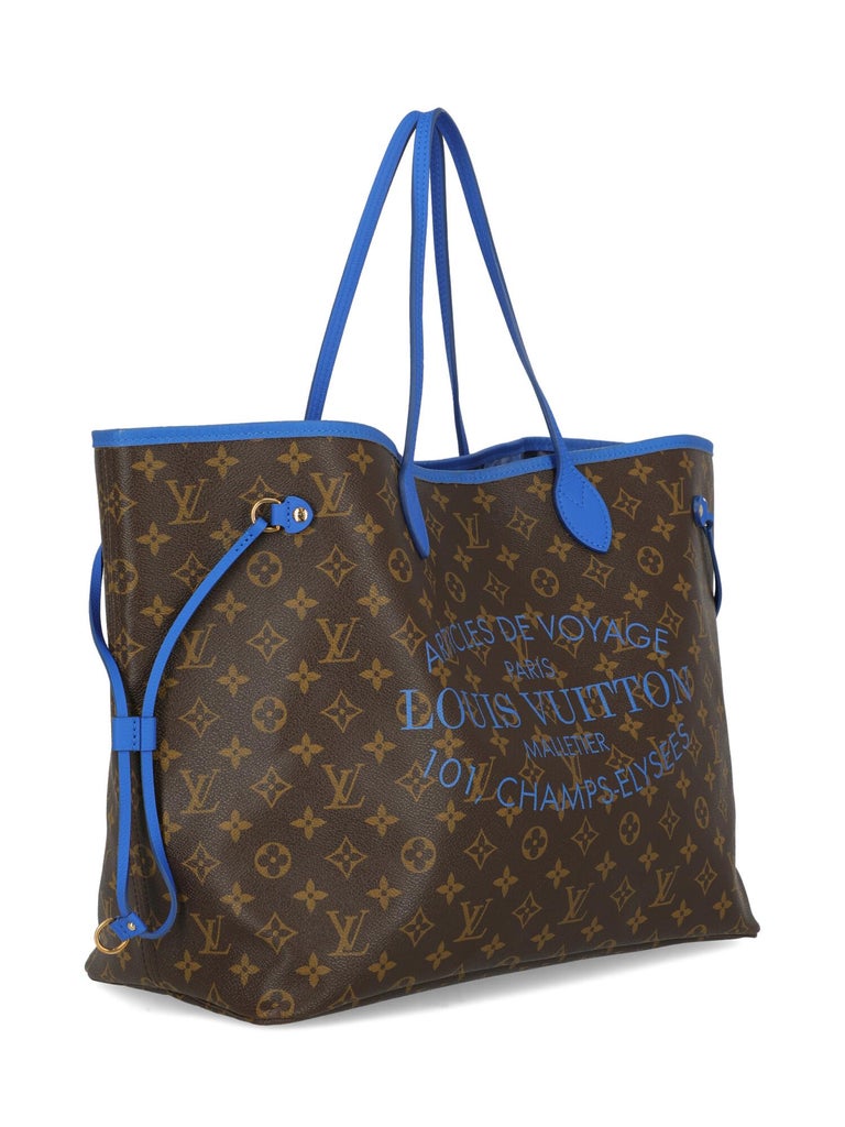 Louis Vuitton Women's Tote Bag Neverfull Brown/Navy Fabric For Sale at