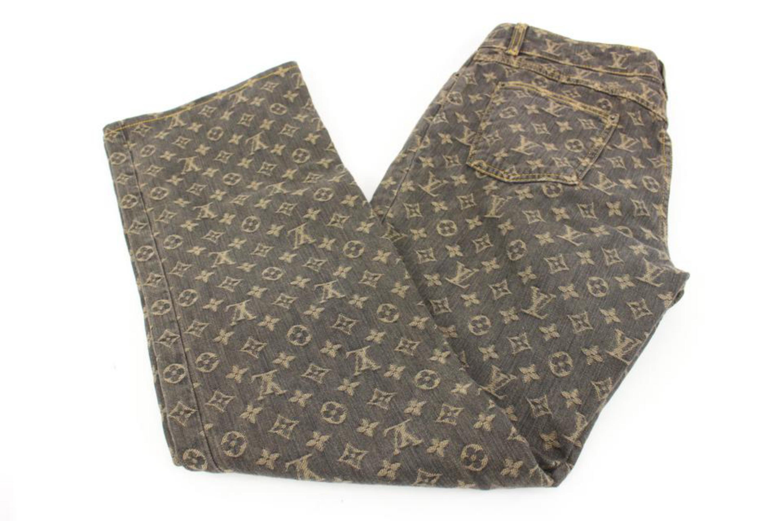 Gray Louis Vuitton Women's US 10 Brown Monogram Denim Jeans Pants 120lv21