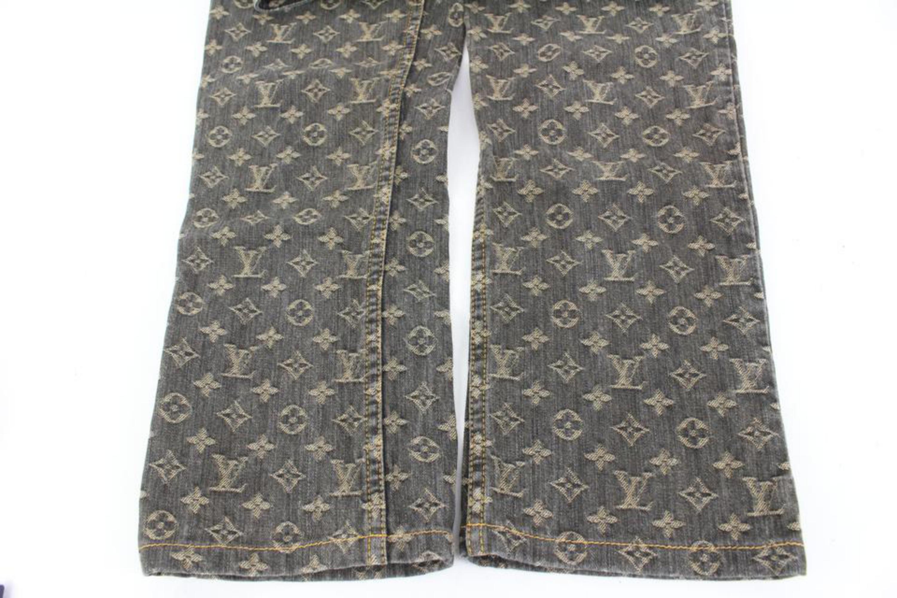 Louis Vuitton Women's US Size 25 26 Grey x Beige Monogram Denim Jeans 34lz420s 1