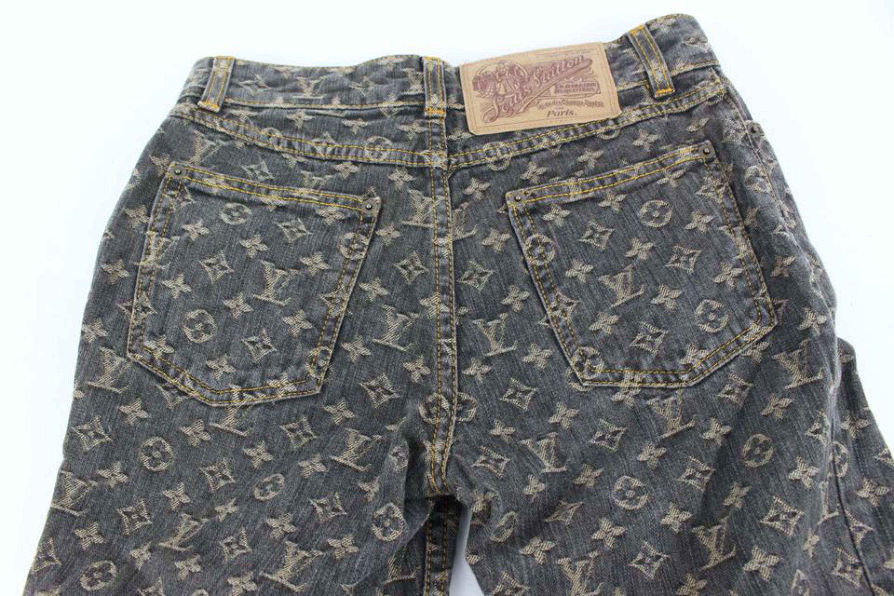 Louis Vuitton Women's US Size 25 26 Grey x Beige Monogram Denim Jeans 34lz420s 2