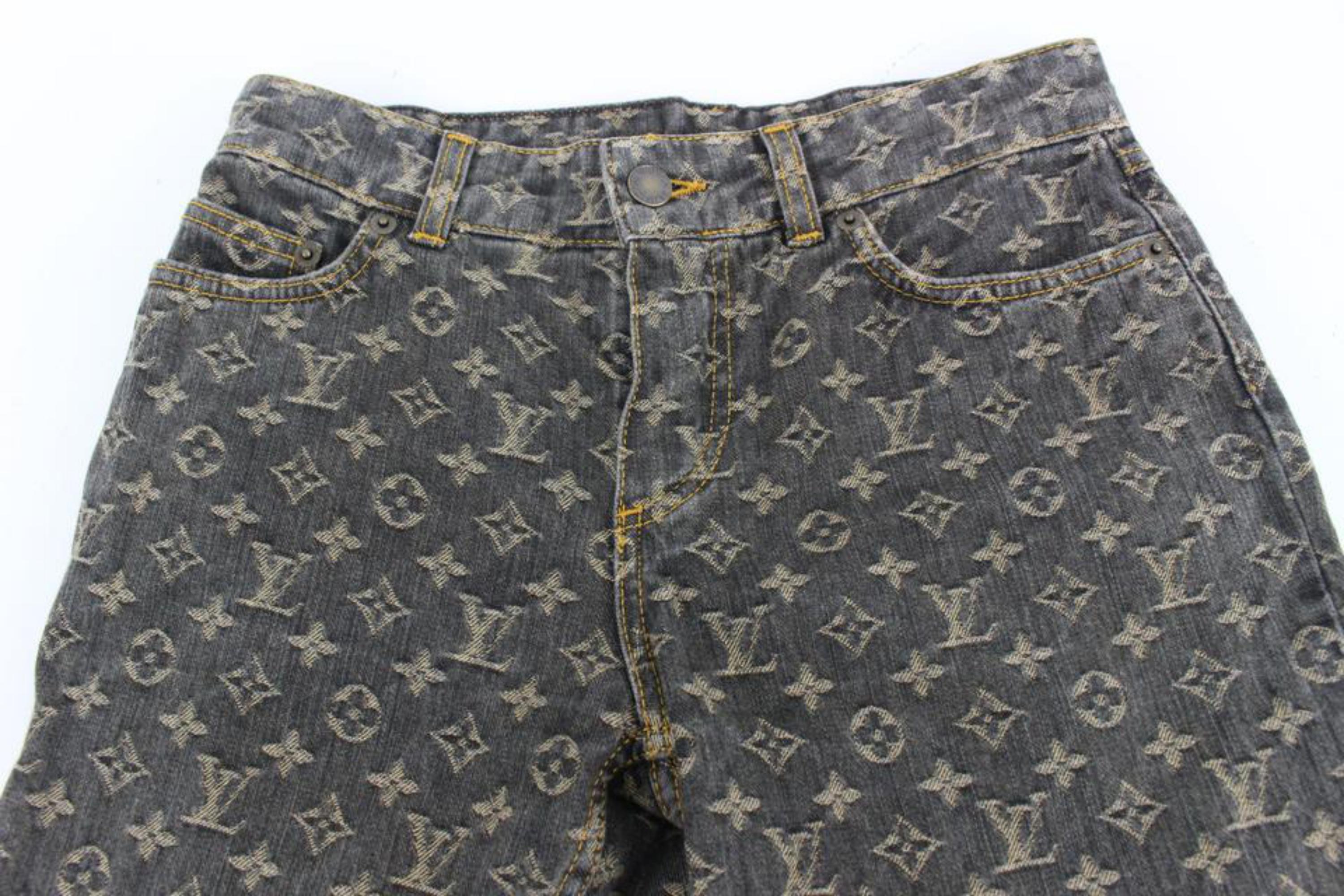 Louis Vuitton Women's US Size 25 26 Grey x Beige Monogram Denim Jeans 34lz420s 3