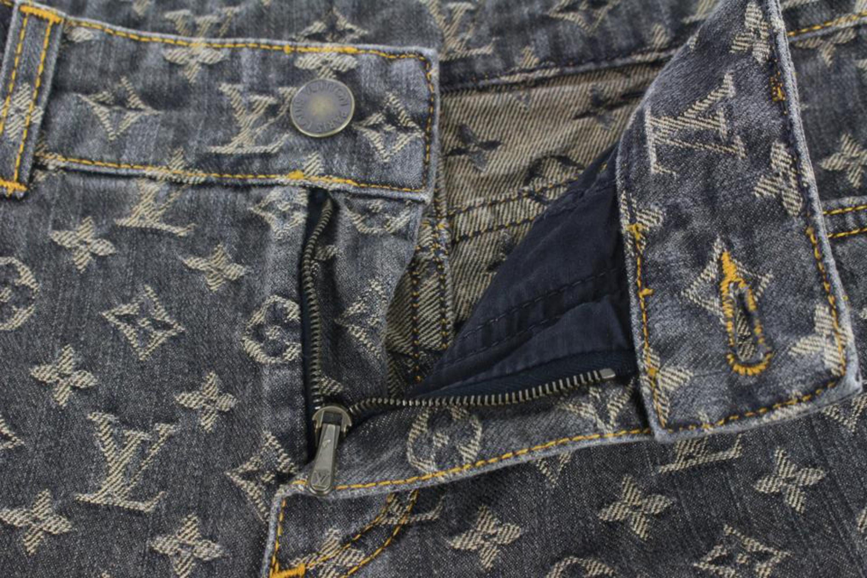 Louis Vuitton Damen US Größe 25 26 Grau x Beige Monogramm Denim Jeans 34lz420s 1