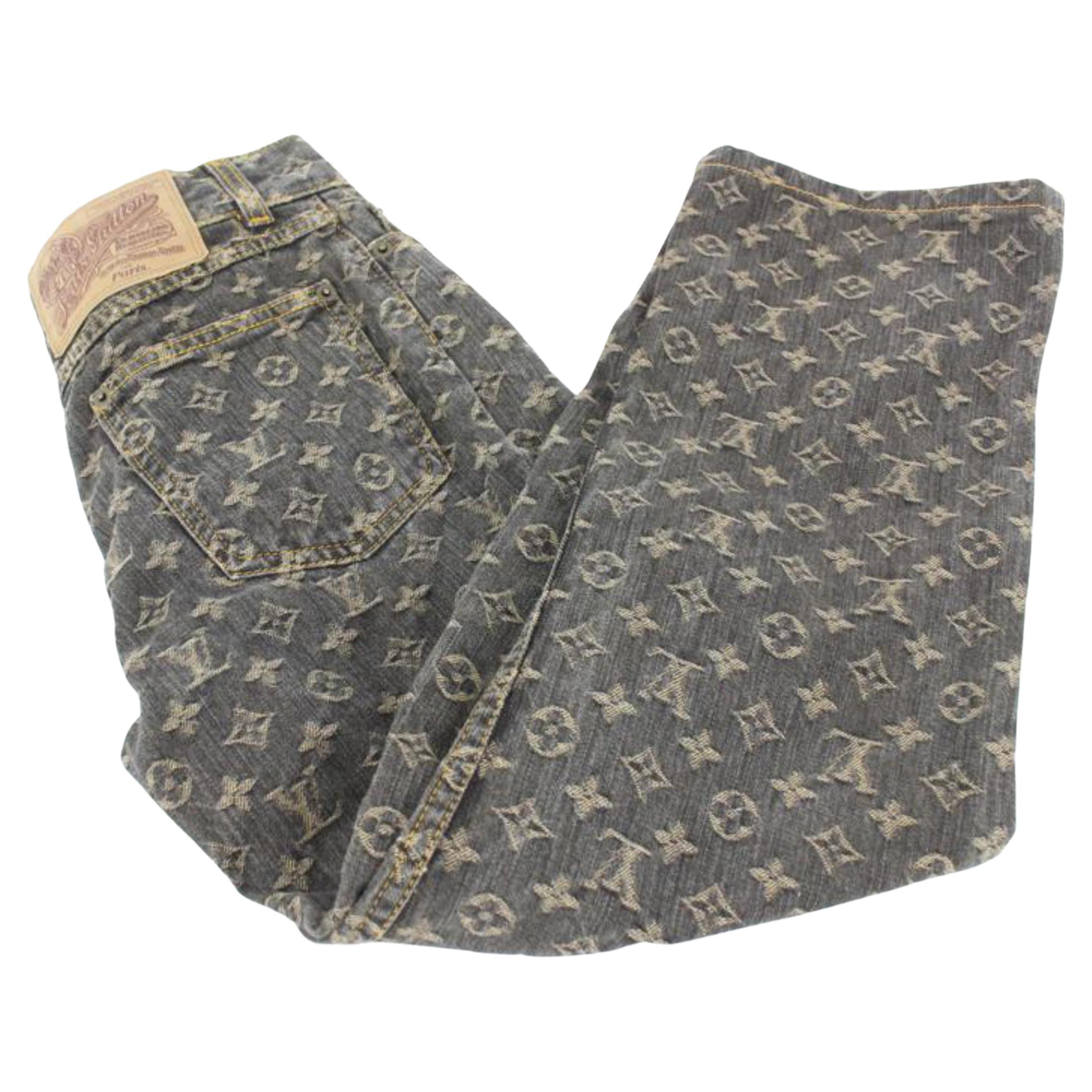 Louis Vuitton Damen US Größe 25 26 Grau x Beige Monogramm Denim Jeans  34lz420s im Angebot bei 1stDibs