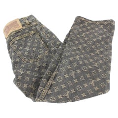 Louis Vuitton Women's US Size 25 26 Grey x Beige Monogram Denim Jeans 34lz420s