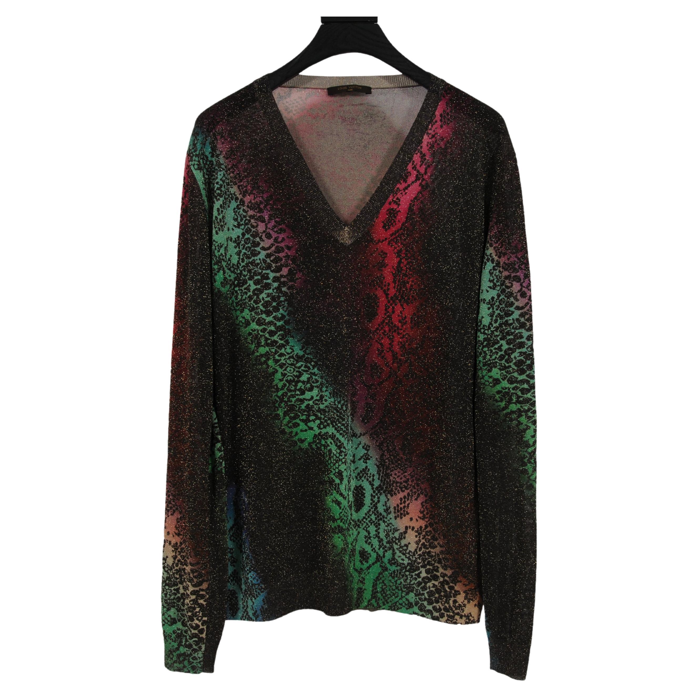 Louis Vuitton Womens V Neck Animal Print Shimmer Sweater Medium Viscose Blend