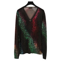 Louis Vuitton Womens V Neck Animal Print Shimmer Sweater Medium Viscose Blend