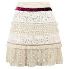 Louis Vuitton Women's Vintage Cream Sequined Lace Panel Mini Skirt