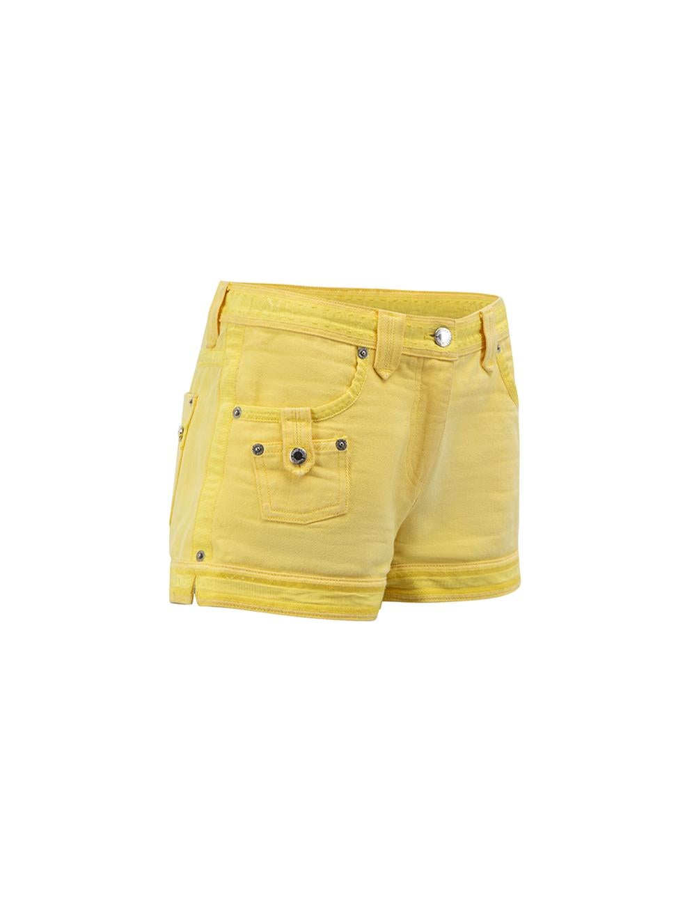 CONDITION is Very good. Minimal wear to shorts is evident. Minimal wear to the outer denim fabric which is slighty discoloured on this used Louis Vuitton designer resale item.   Details  Yellow Denim Shorts Low rise Front zip closure with button