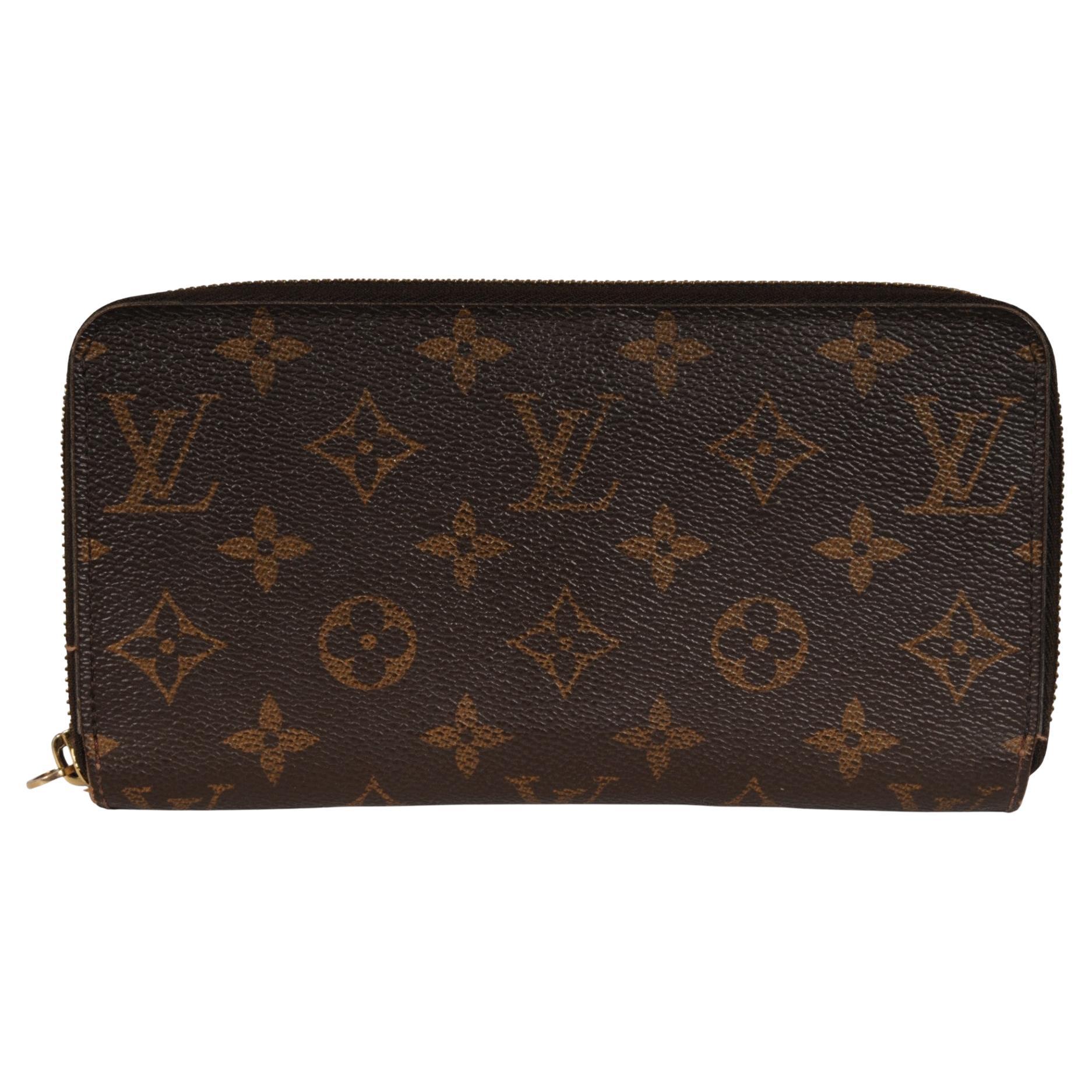 Louis Vuitton Womens Zip Long Wallet Brown LV Logo Monogram Card Holder Travel For Sale