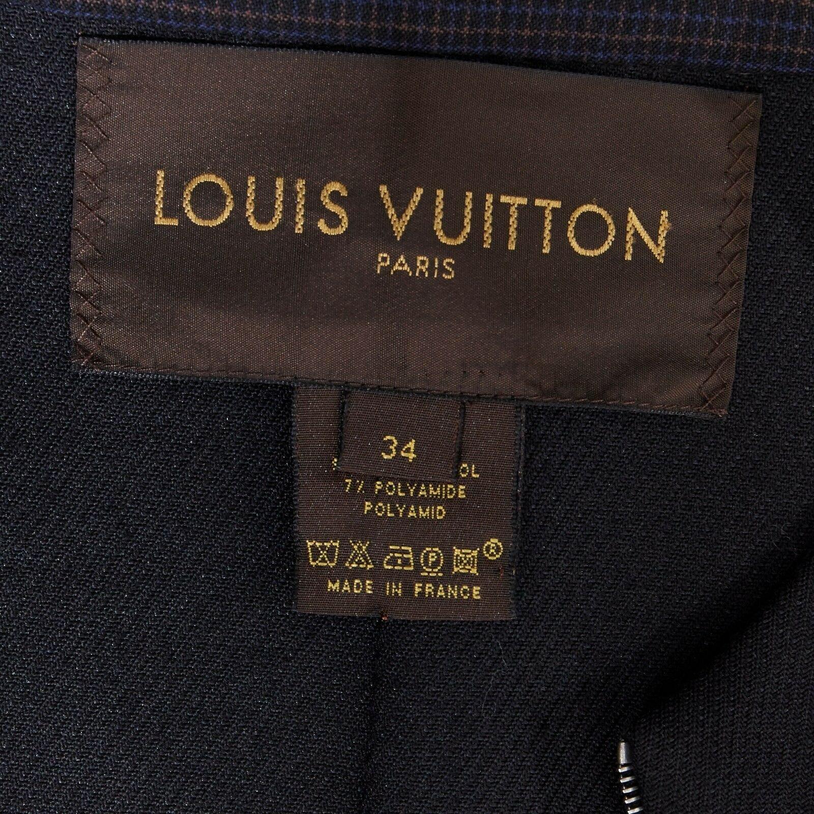 LOUIS VUITTON wool blend navy black checked collarless zip jacket FR34 XS 5