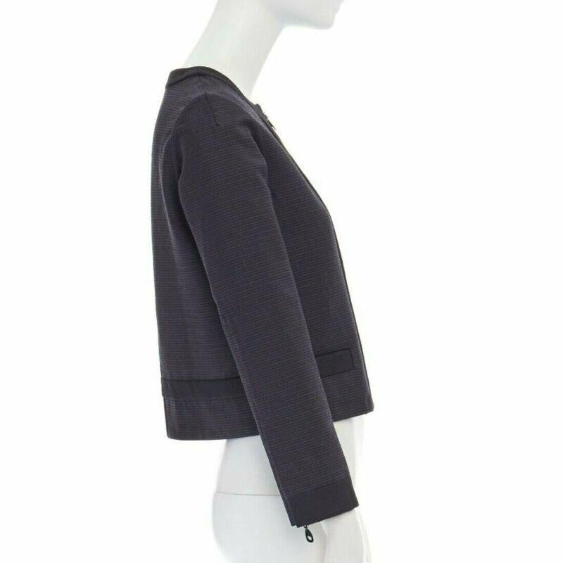 Women's LOUIS VUITTON wool blend navy black checked collarless zip jacket FR34 XS