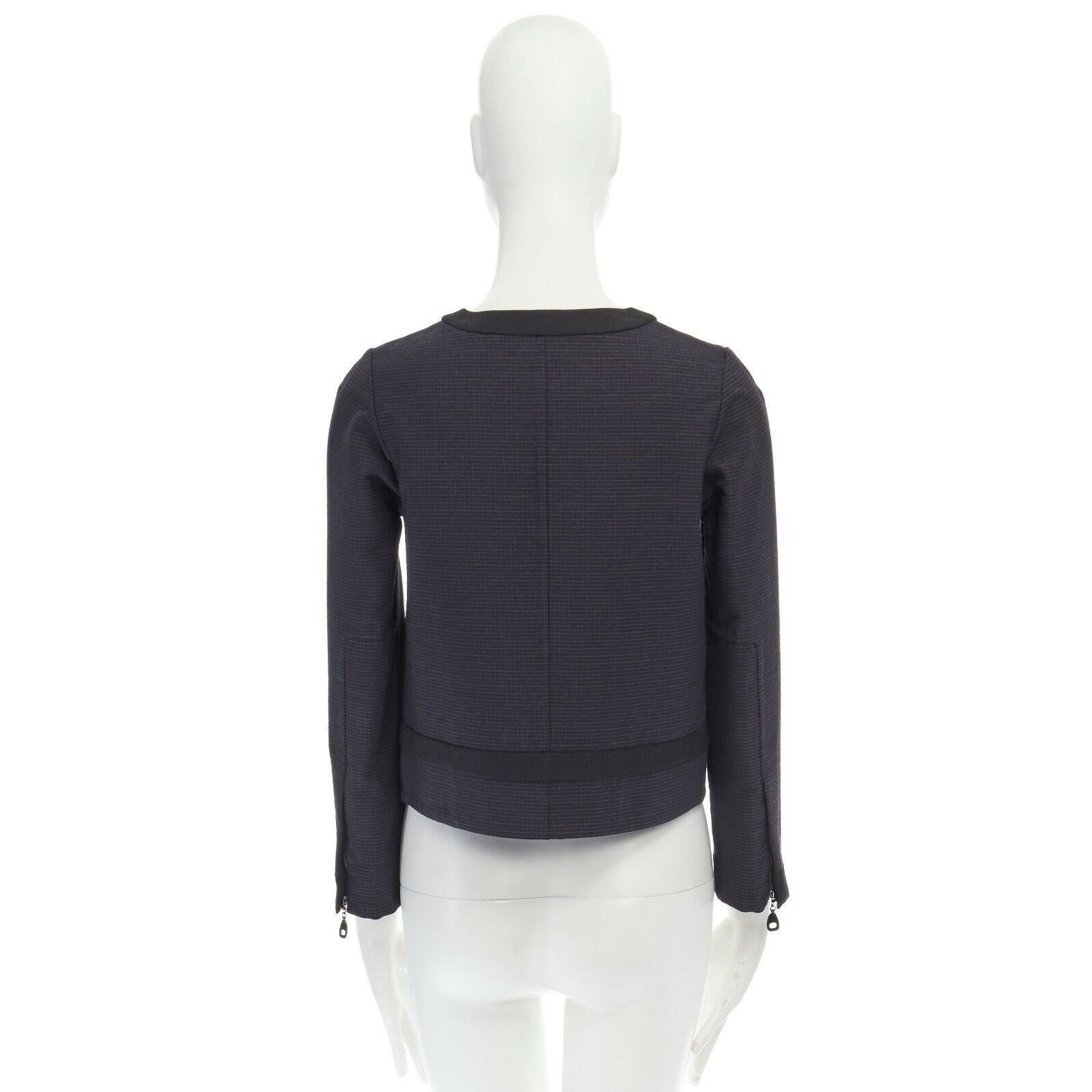 Women's LOUIS VUITTON wool blend navy black checked collarless zip jacket FR34 XS