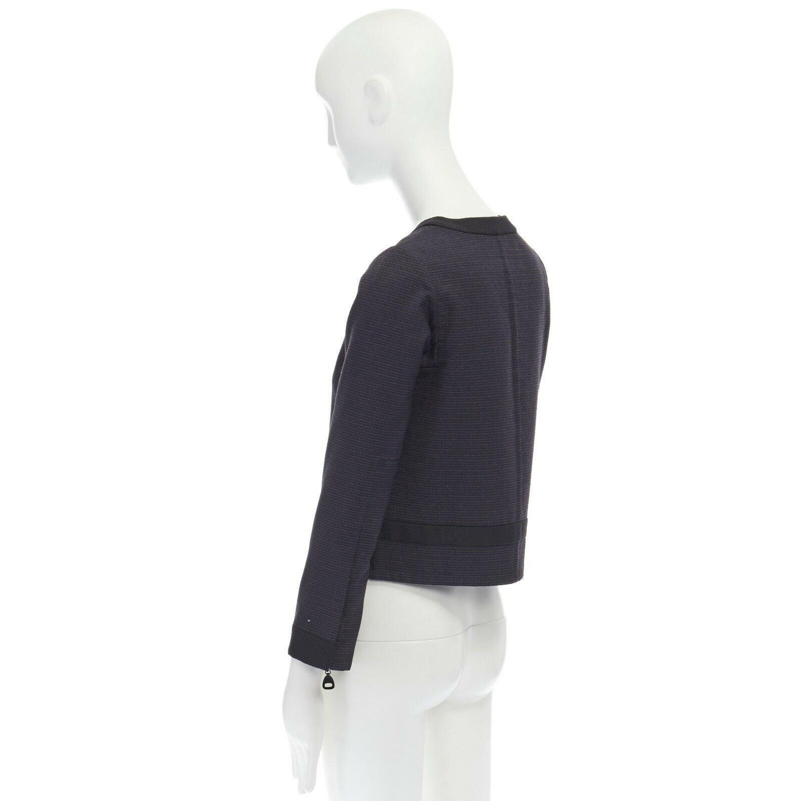 LOUIS VUITTON wool blend navy black checked collarless zip jacket FR34 XS 1