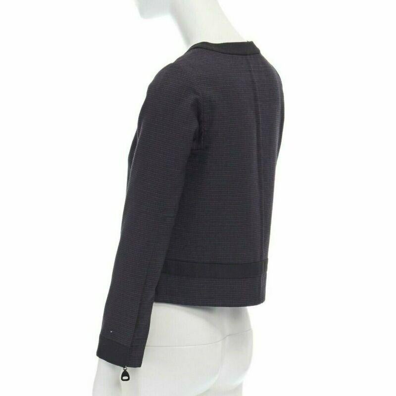 LOUIS VUITTON wool blend navy black checked collarless zip jacket FR34 XS 2
