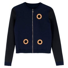 Louis Vuitton Wool Blend Navy Eyelet Zip Up Cardigan - Size US 4