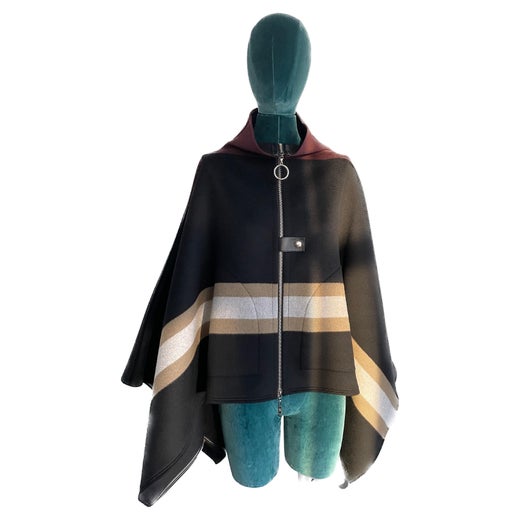 Louis Vuitton  Hooded Wrap Cape Coat In Wool And Silk With Fringe