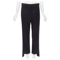 LOUIS VUITTON wool silk black LV monogram waist tab loop step hem trousers FR36