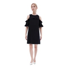 Louis Vuitton Wool & Silk Blend Cold-Shoulder Ruffle Dress