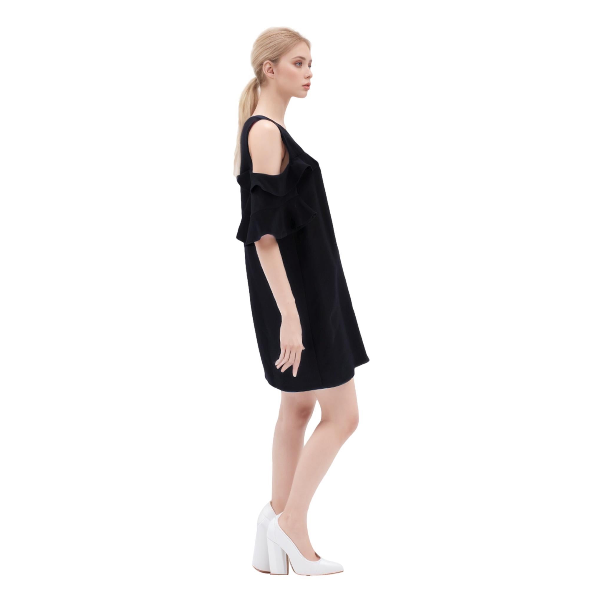 Black Louis Vuitton Wool & Silk Blend Cold-Shoulder Ruffle Dress For Sale