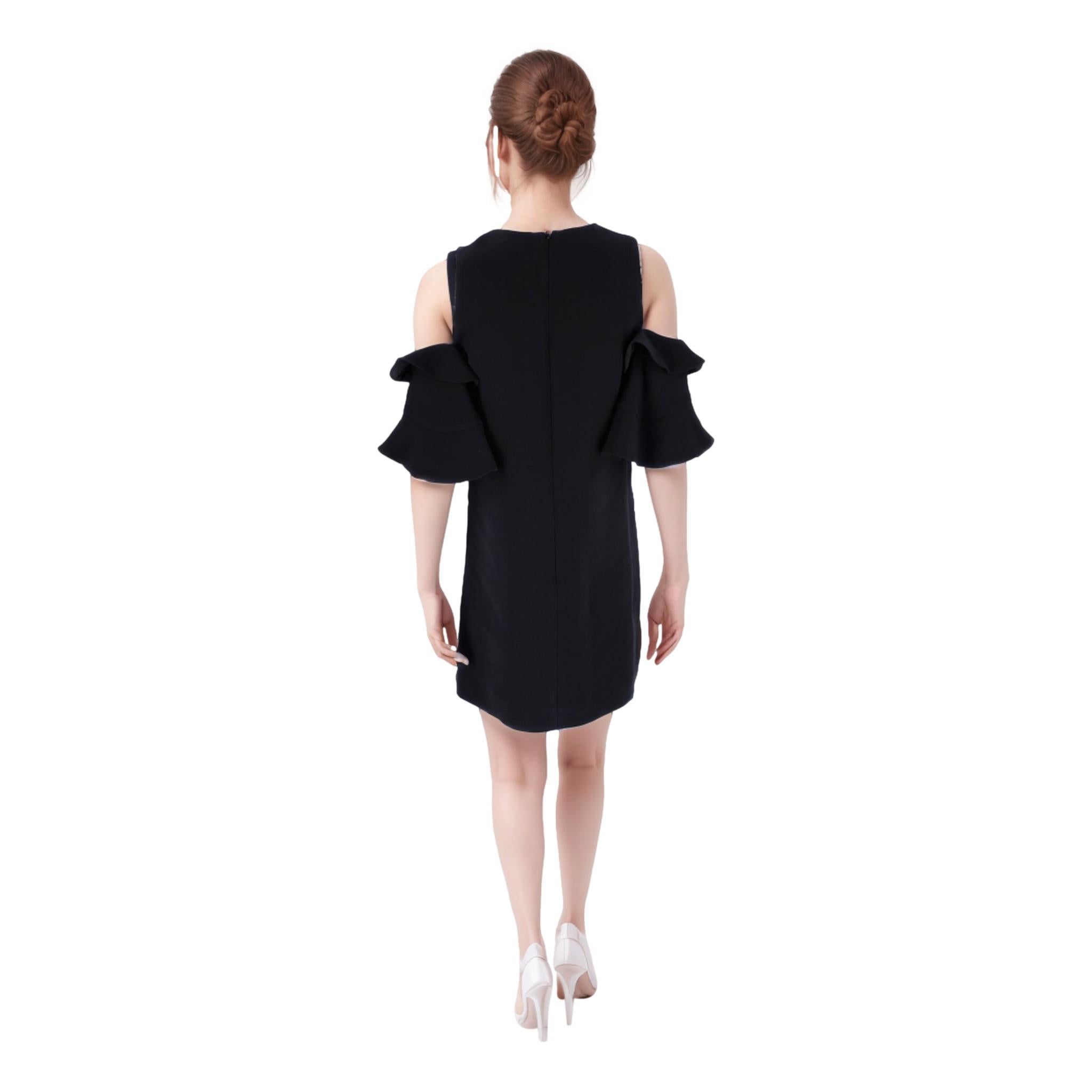 Louis Vuitton Wool & Silk Blend Cold-Shoulder Ruffle Dress In Excellent Condition For Sale In London, GB