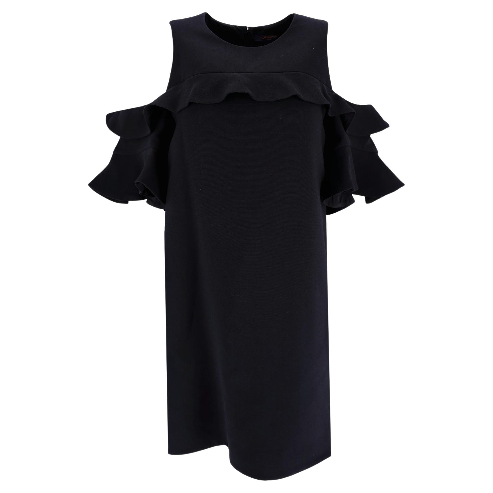 Louis Vuitton Wool & Silk Blend Cold-Shoulder Ruffle Dress For Sale