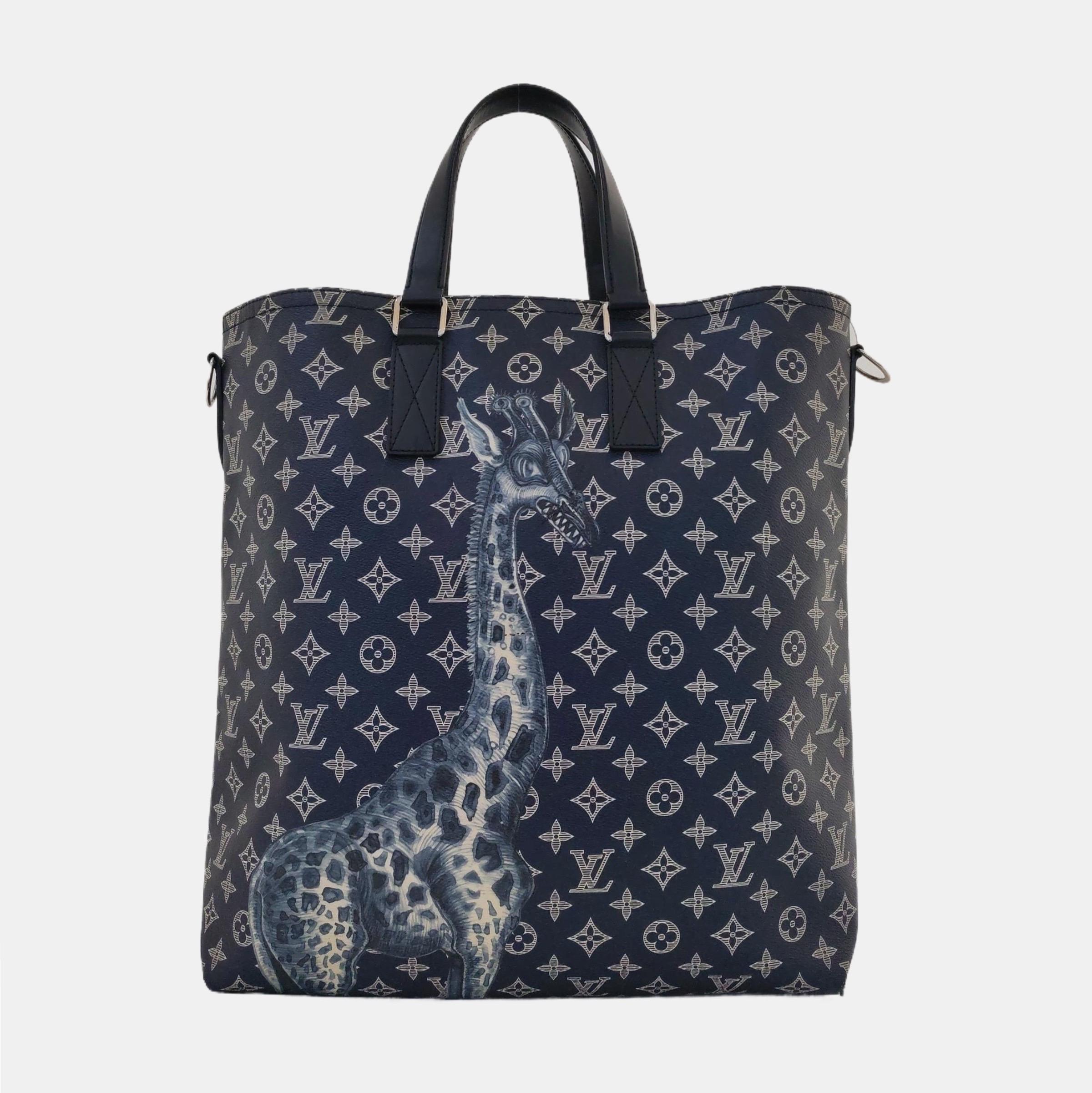 Black Louis Vuitton x Chapman Brothers Giraffe Tote Navy Monogram Canvas with Strap For Sale
