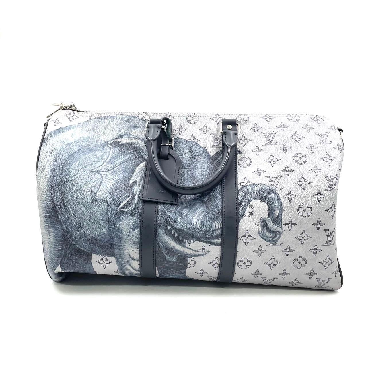 Gray Louis Vuitton x Chapman Brothers Keepall 45 Bandouliere Elephant Navy For Sale