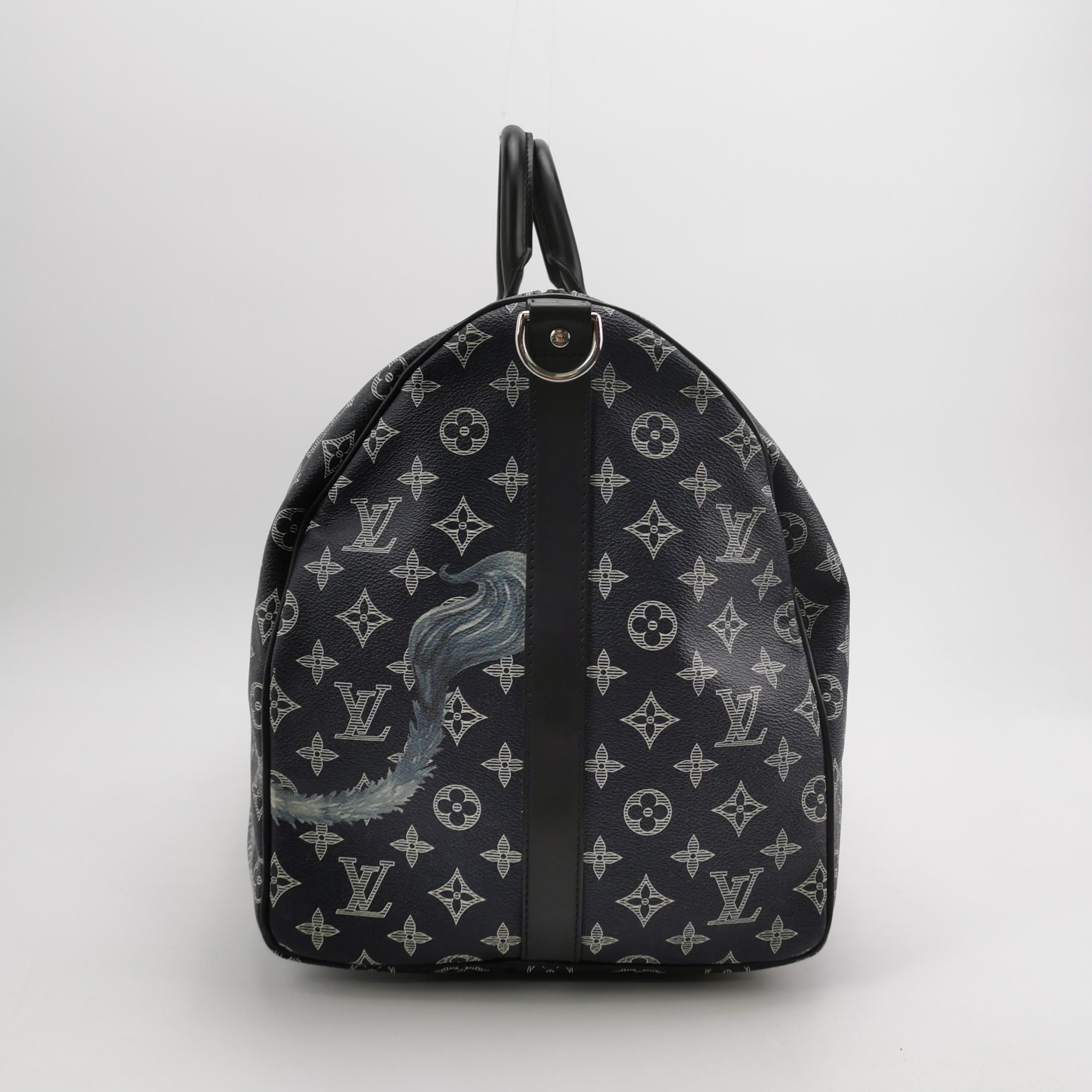 Gris Louis Vuitton x Chapman Brothers Keepall 55 Bandouliere Lion Navy en vente