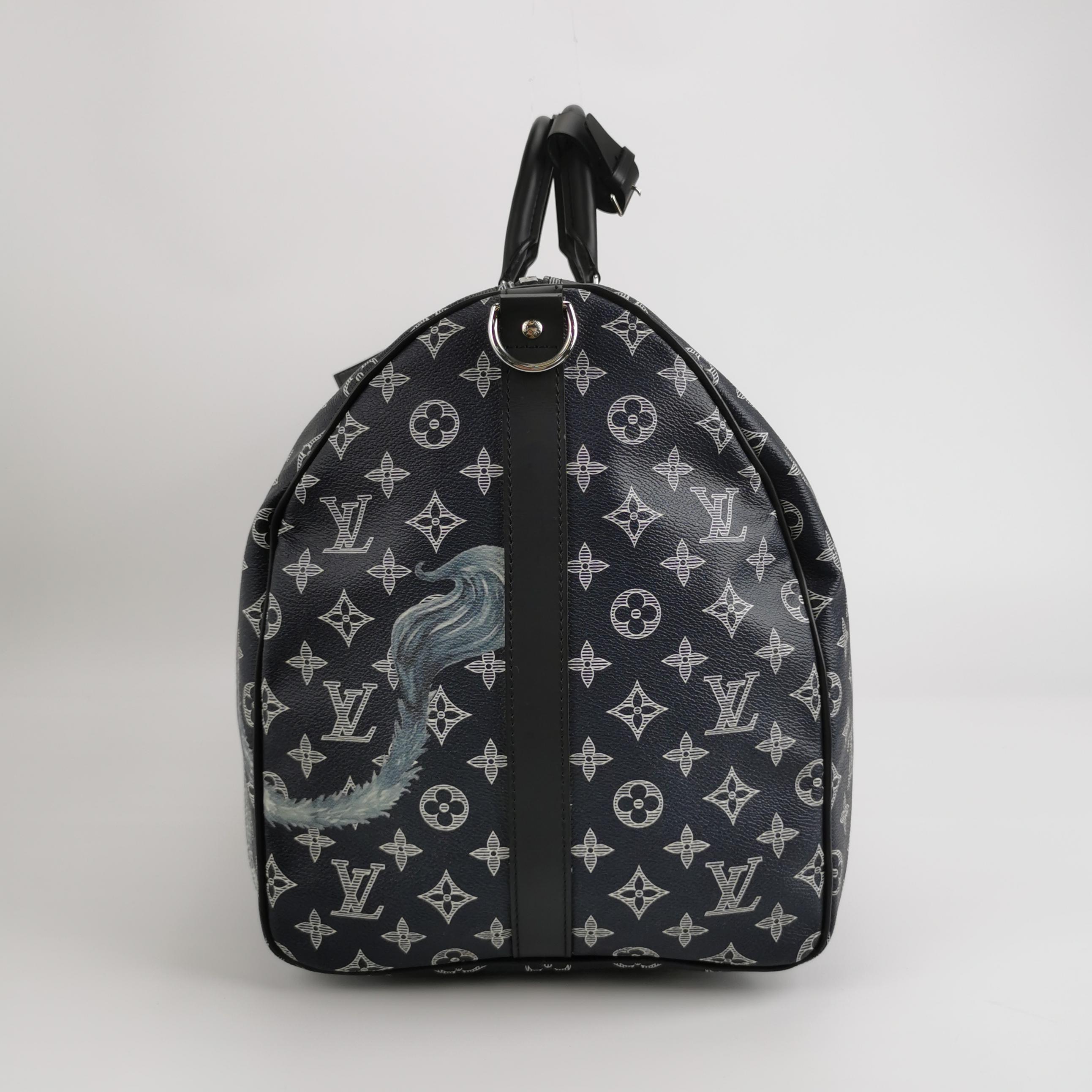 Gray Louis Vuitton x Chapman Brothers Keepall 55 Bandouliere Lion Navy For Sale