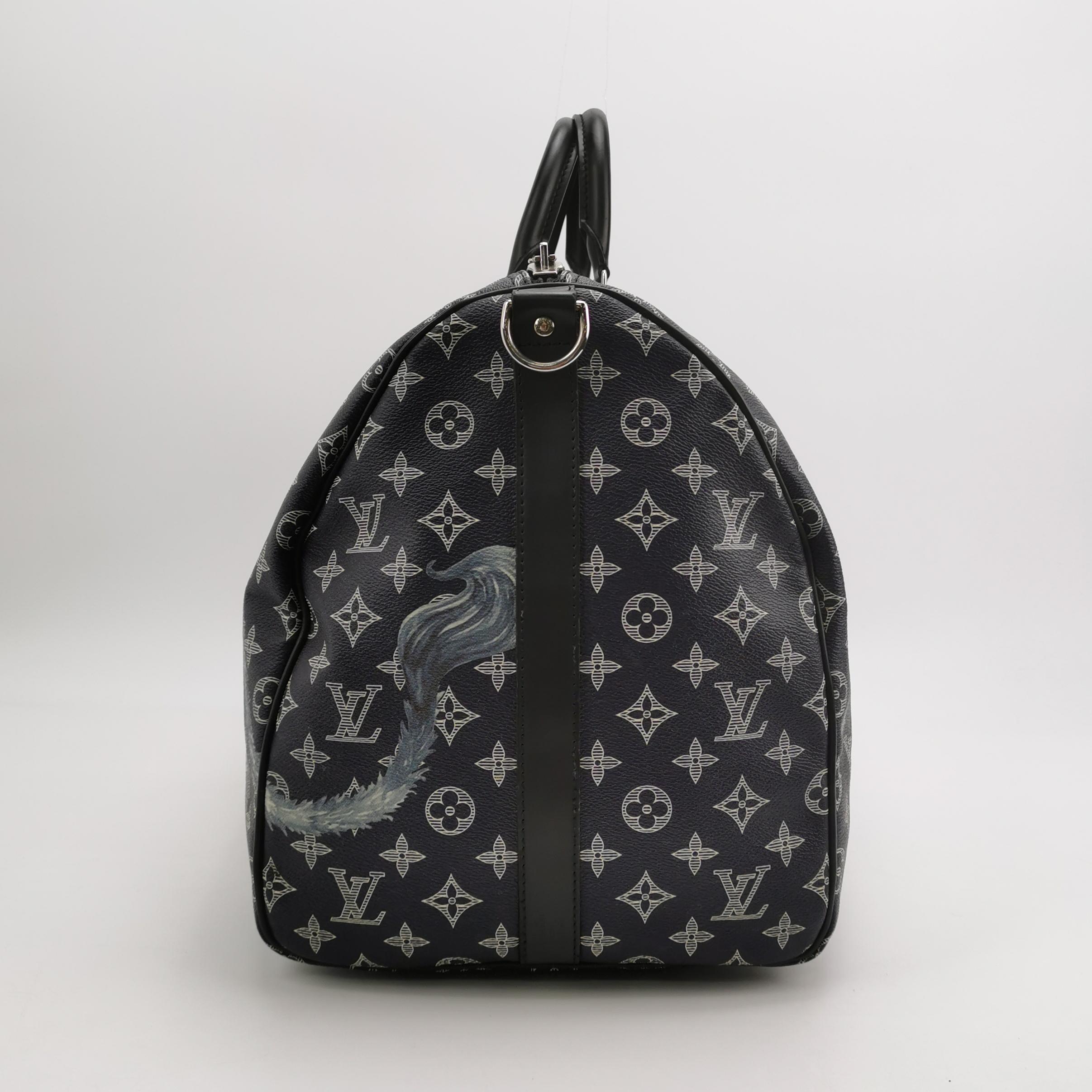 Louis Vuitton x Chapman Brothers Keepall 55 Bandouliere Lion Navy Excellent état - En vente à AUBERVILLIERS, FR
