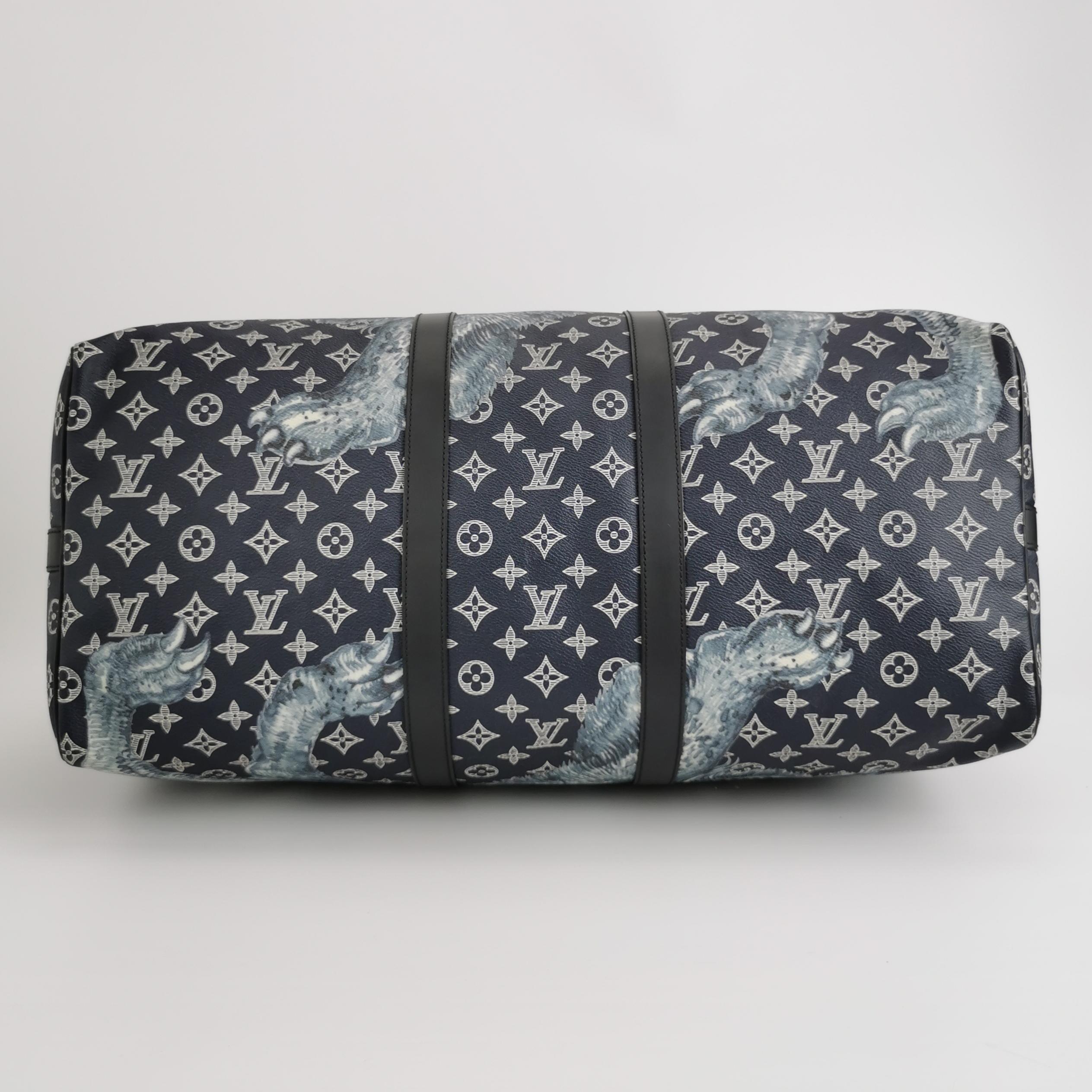 Women's Louis Vuitton x Chapman Brothers Keepall 55 Bandouliere Lion Navy For Sale