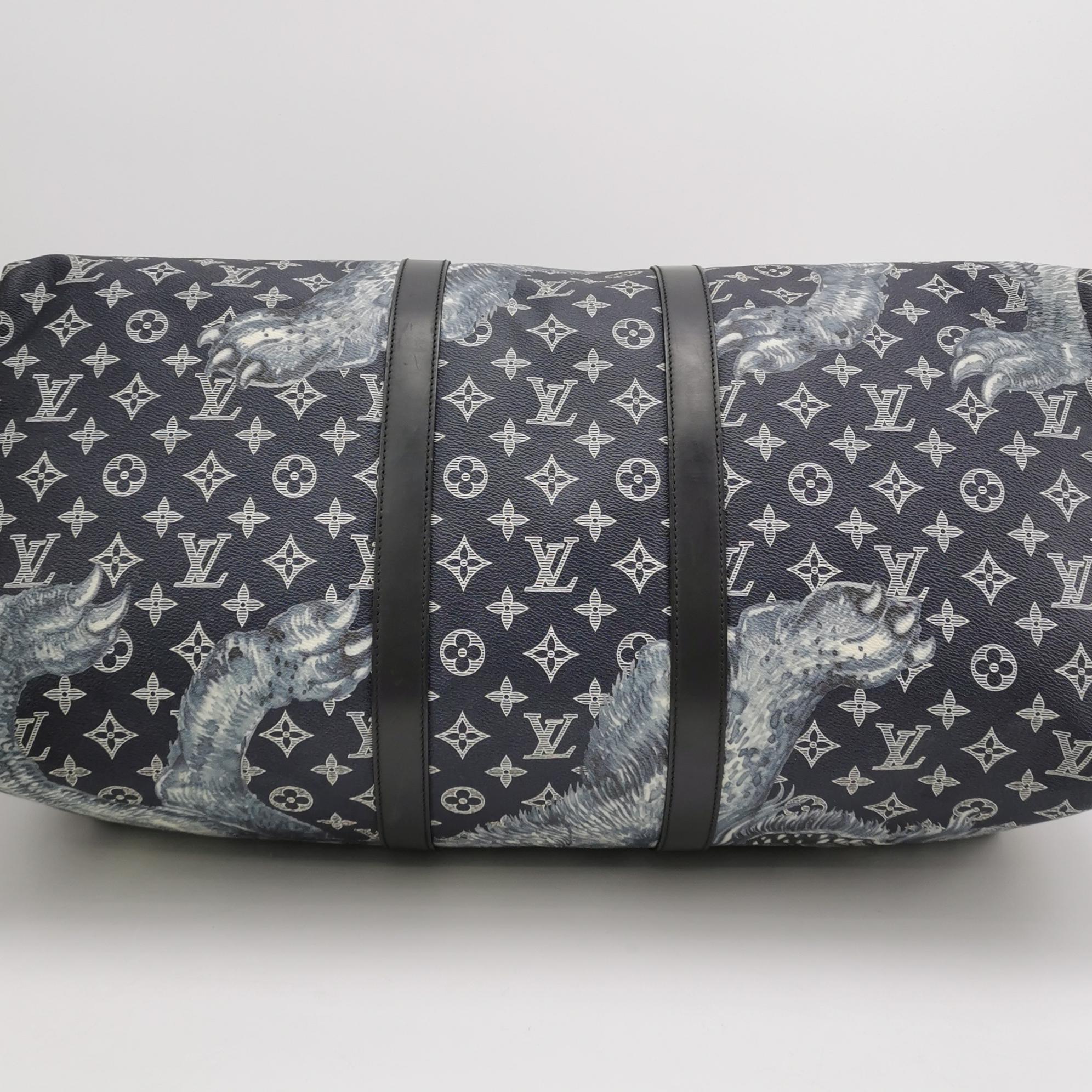 Louis Vuitton x Chapman Brothers Keepall 55 Bandouliere Lion Navy en vente 1