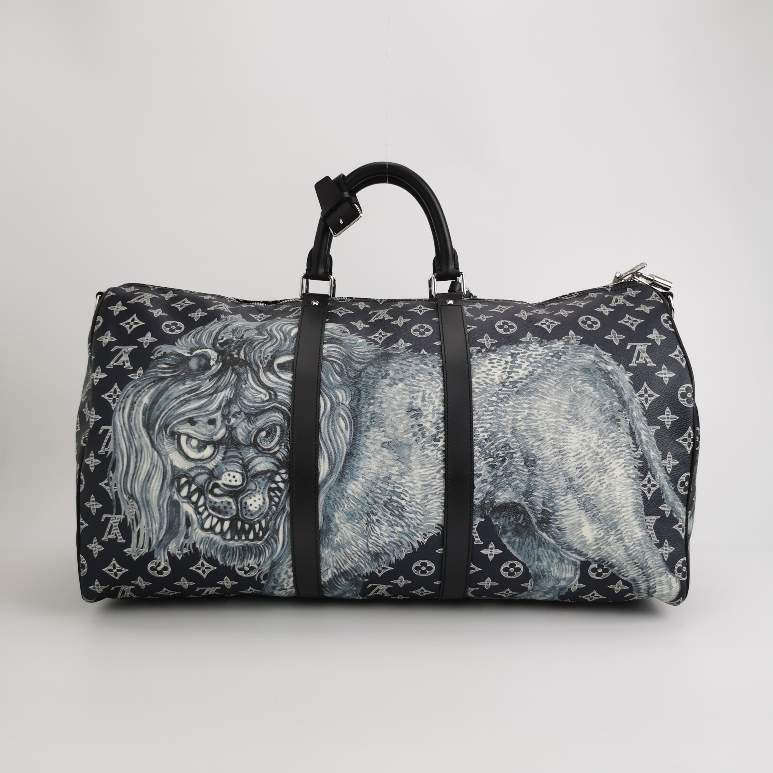 Louis Vuitton x Chapman Brothers Keepall 55 Bandouliere Lion Navy For Sale 1
