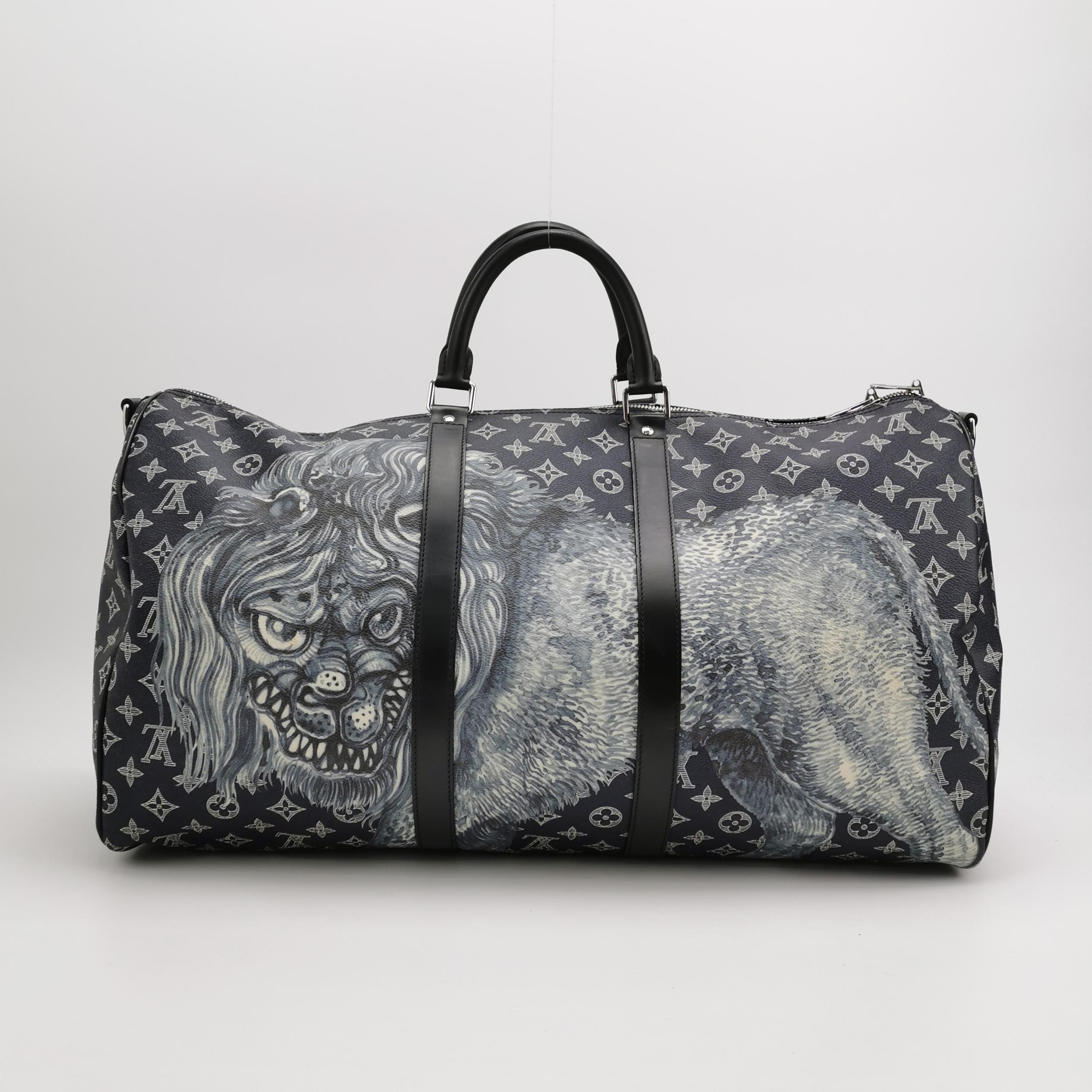 Louis Vuitton x Chapman Brothers Keepall 55 Bandouliere Lion Navy en vente 2