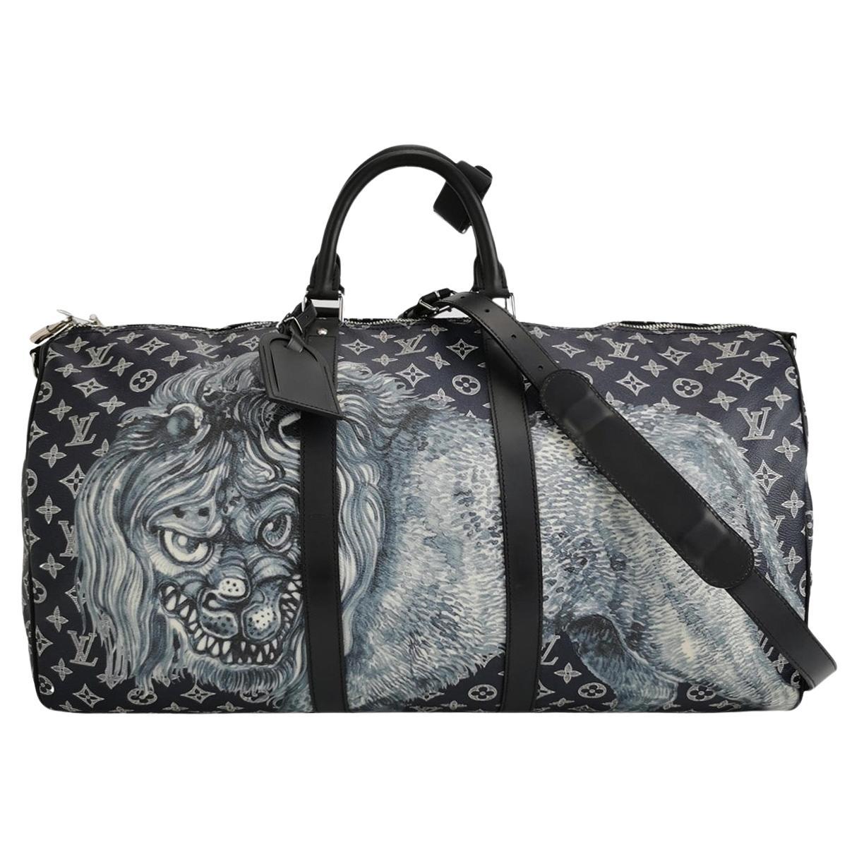 Louis Vuitton x Chapman Brothers Keepall 55 Bandouliere Lion Navy For Sale